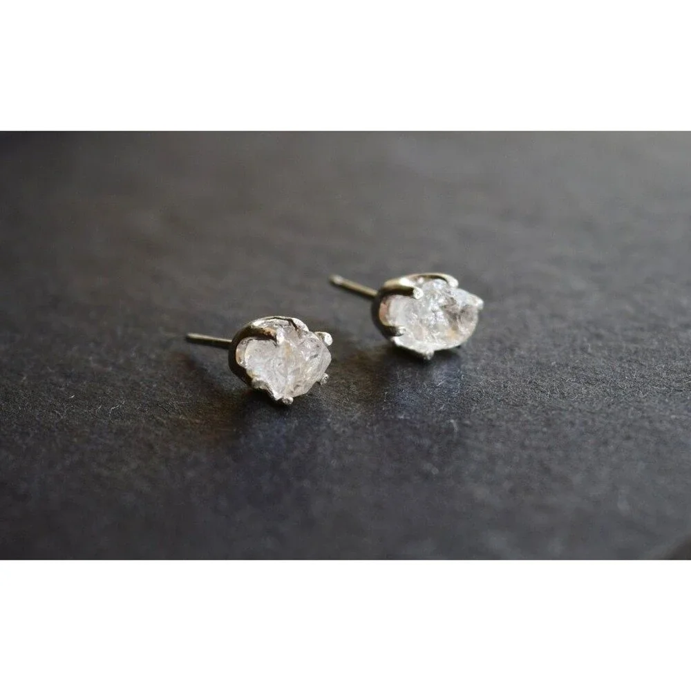 Lake County diamond earrings, 925 sterling silver, raw gemstones